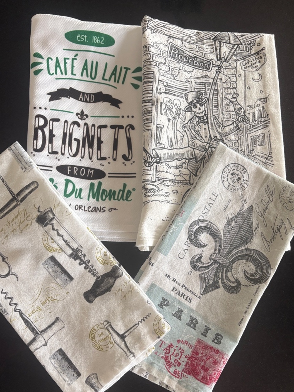 4pc Retro Souvenir Kitchen Dish Towel Bundle - New Orleans Paris Wine